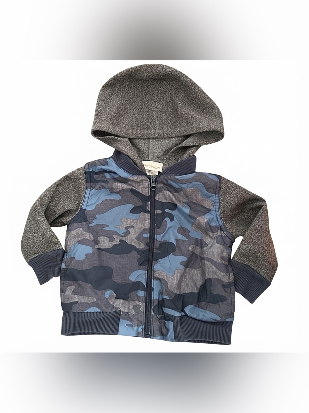 Toughskins Baby Boys Blue Camo Full Zip Hooded Jacket Fleece Lined Size 18M